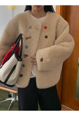 wool kitsch button round fur jacket