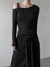 レターアンバランスベルトワンショルダーオフショルダーTシャツ