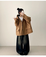 Allt Hem Snap Pin Tuck Washed Denim Wide Pants