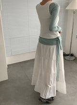 Zahini Ribbon Shirring Banding Long Skirt