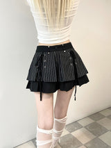 1266. Stripe layered ribbon pleats mini sk