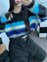 STRIPE CROPPED ANGORA KNIT 🩷🤎🩵🩶2COLOR