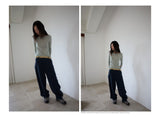 WIDE CUFFS COTTON PANTS (BLUE)