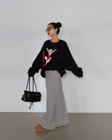 Duty Stripe Maxi Long Skirt