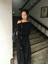 レウアボタンオフショルダー長袖Tシャツ (6c)