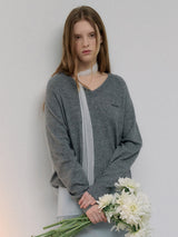 WOOL BLENDED V NECK KNIT GRAY
