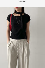 プリーツタイネックショートスリーブTシャツ