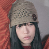 knit button beanie beige