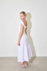 COTTON SHIRRING TIERED SKIRT / WHITE