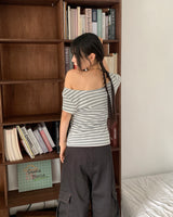Anzo Stripe Off-Shoulder Short-Sleeved T-Shirt