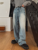 Pale wash wide denim pants