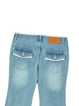 LACE BOOTCUT DENIM PANTS BLUE