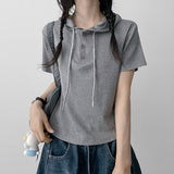Fine V-neck Burton Hooded Short Sleeve Tee (3 colors)