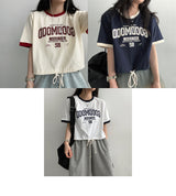 ケールストリングカラーリングクロップド半袖Tシャツ