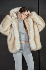 TWO TONE FUR JACKET -IVORY