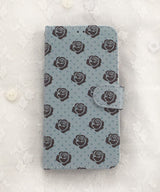 Rose Rose Dot Sky Blue Brown Vintage Diary Case Leather Card wallet Phone Case