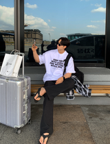 ナンバーキプデニムレタリングベーシックオーバーフィット半袖Tシャツ