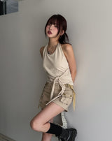 マルチサイドシャーリングストラップホルタースリーブレス