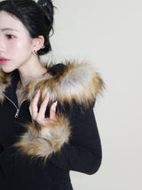 デッカウルフジョットフード付きファーニットジップアップジャケット (Wool Jacket)