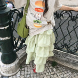 Bebe Waist-Banded Frill Check Tiered Long Skirt (4 Colors)