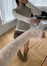 FLOWER LACE SLEEVE TEE (3color)