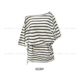 Multi stripe strap off-shoulder short sleeve