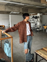 [A-P0283] ニーカットオープンフレアデニムパンツ