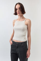 Square Neck Knit Top / White