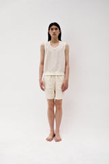 Linen oval neck knit, Cream