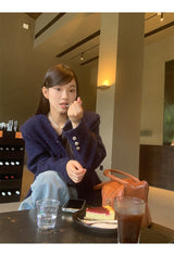 Renee Navy No Collar Round Half Coat