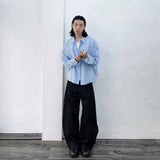 Shadow Black Seamed Wide Trousers