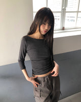 ベルコボートネックストライプシャーリング7スリーブTシャツ