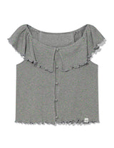 RUFFLE FLOWER BLOUSE(GREY)