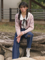 Waist Banding Floral Cardigan (Pink)