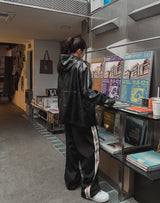 セリグロッシークラックレザーフーディーフィールドジャケット