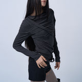 TWIST DRAPE LONG SLEEVE TOP (MELANGE BLACK)