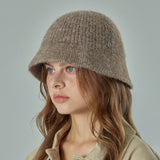 VA Curved Oval Metal Washed Knit Bucket Hat  / Brown