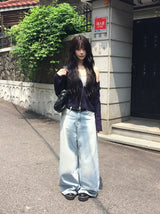 ボムシュ ワイド ウォッシング デニム ロング パンツ