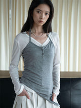 Henley Stripe Halter Tie Lyocell Sleeveless Top