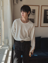 ピンズワッフルルーズフィットUネックロングスリーブ