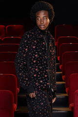 FLORAL JACQUARD ZIP JACKET / BLACK