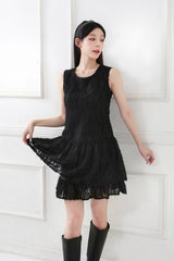 Double Frill Sleeveless Onepiece_black