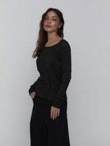 Slit Sleeve Top_Charcoal