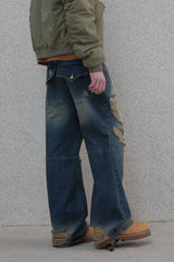 Retro damage wide denim