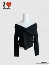 ブラックオフショルダー長袖Tシャツ