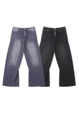 Button-fly wide denim pants