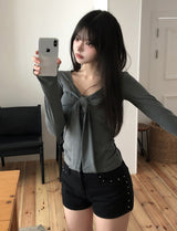 Hina Shirring Tie Ribbon Long Sleeve