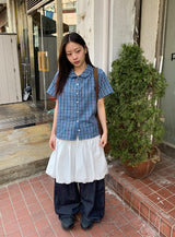26SS★ [BAONHAUS] Krunen Linen Check Short Sleeve Shirt Blouse