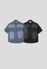 [MUSCLE FIT] Crop denim shirts(2color)