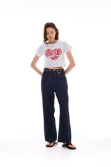 ハートスローガンクロップTシャツ / レッド